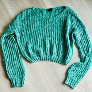 Lumiere Loose Knit Crochet Women’s Sweater Green Oversized XLONG Sleeves